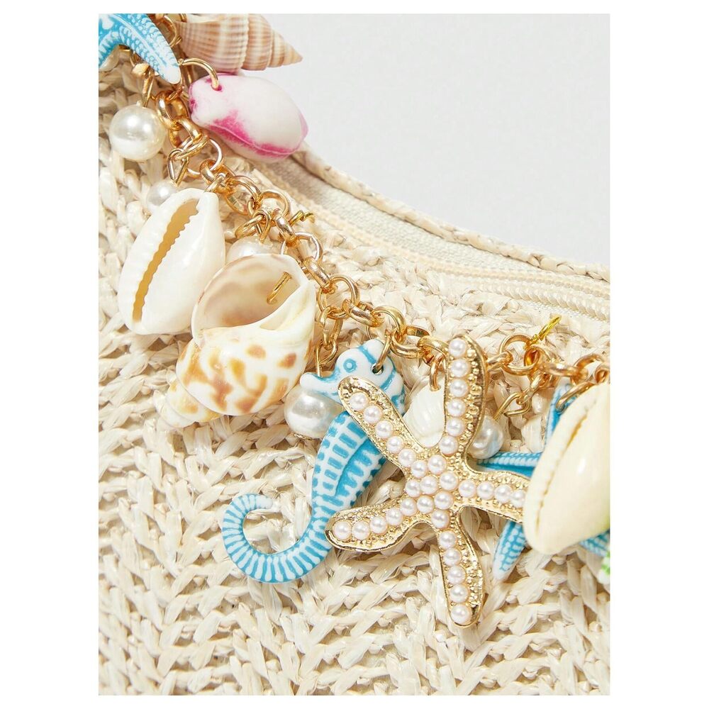4853 Boho Seashell Starfish Straw Shoulder Handbags Chain Strap Top Handle - Picture 2 of 6